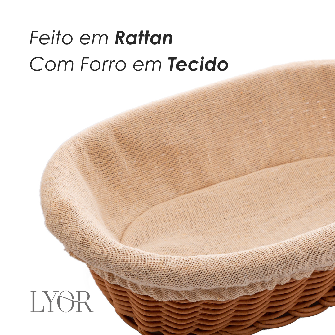 Cesta Oval de Rattan Plástico com Forro em Tecido  - Lyor