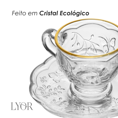 Xícara de Café com Pires New Butterfly com Fio de Ouro 80ml Cristal Ecológico - Lyor