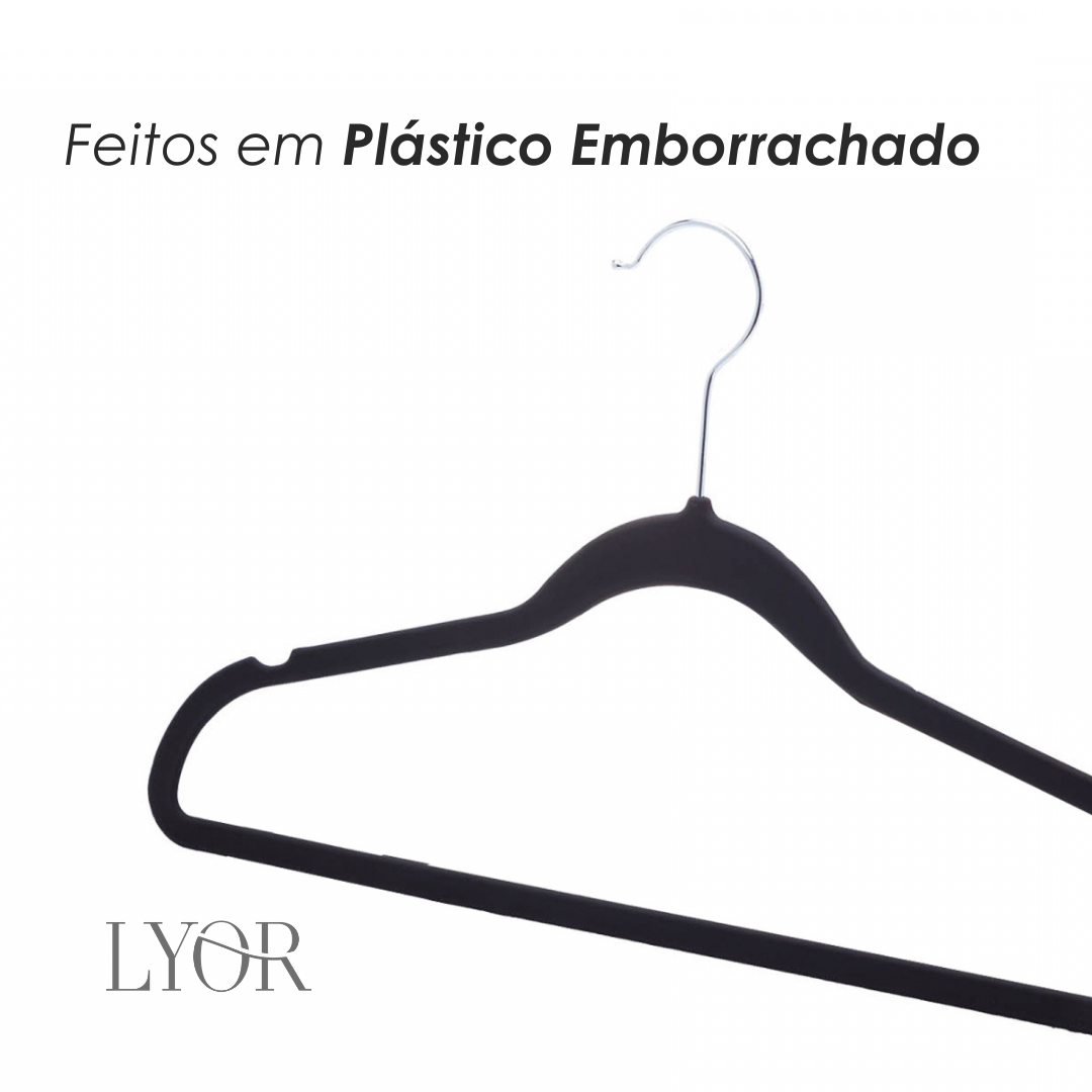 Conjunto 5 Cabides de Plástico Emborrachados Preto -Lyor