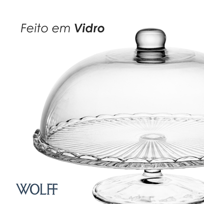 Prato para Bolo com Pé de Vidro e Tampa Bangkok 29cm x 21cm - Wolff