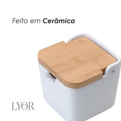 Saleiro de Mesa de Cerâmica com Tampa de Bambu - Lyor