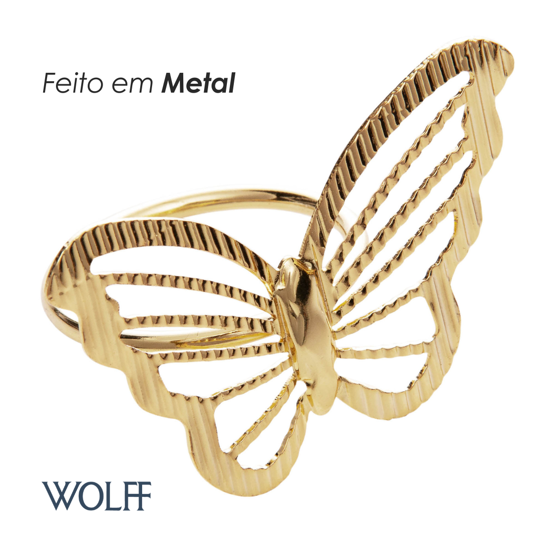 Conjunto 4 Anéis para Guardanapos Butterfly Dourado Metal - Wolff