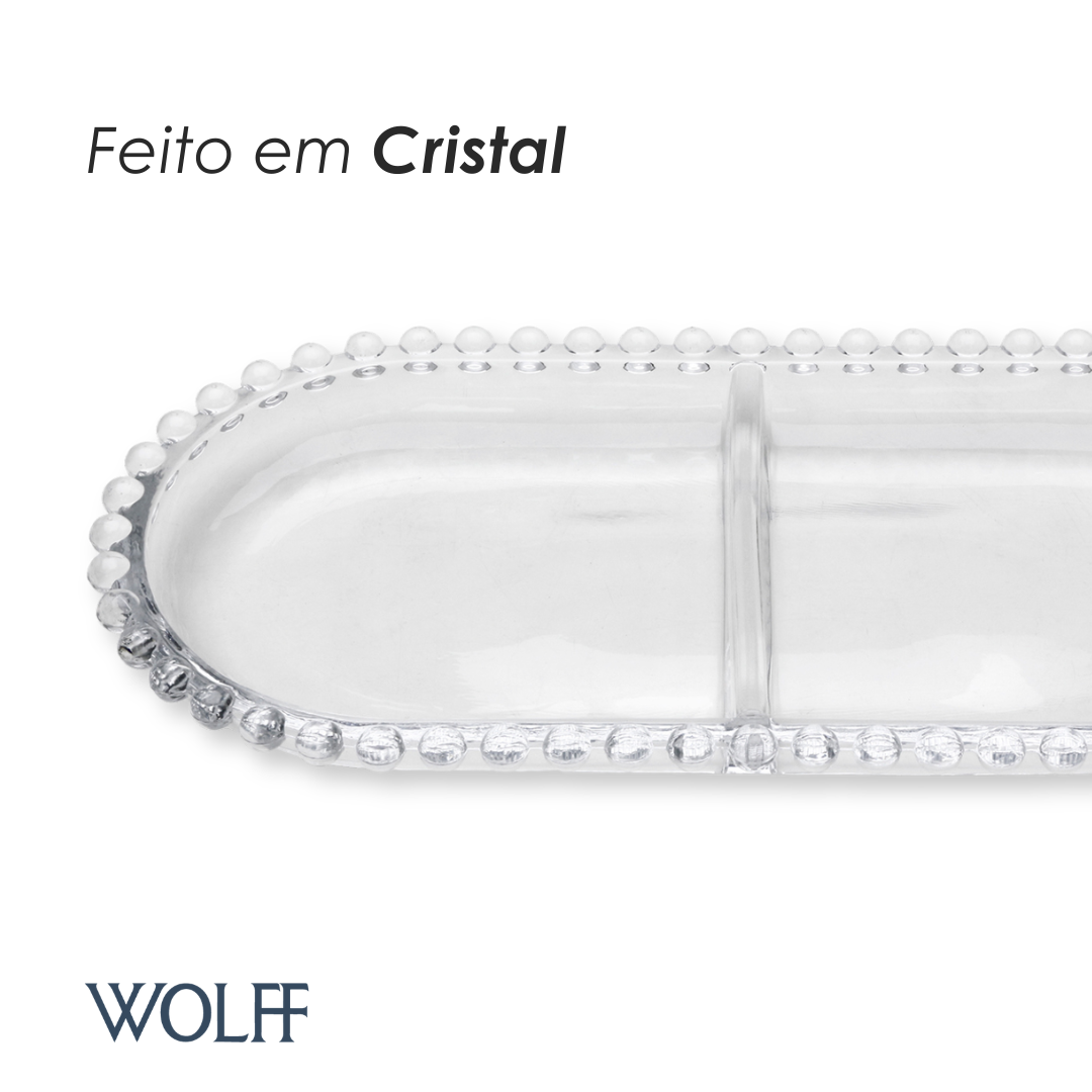 Petisqueira de Cristal com Divisória Oval Pearl 24cm x 12cm x 2cm - Wolff