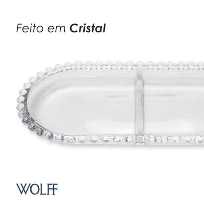 Petisqueira de Cristal com Divisória Oval Pearl 24cm x 12cm x 2cm - Wolff