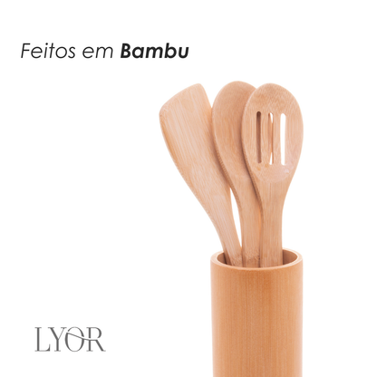 Conjunto 3 Utensílios e Suporte em Bambu - Lyor