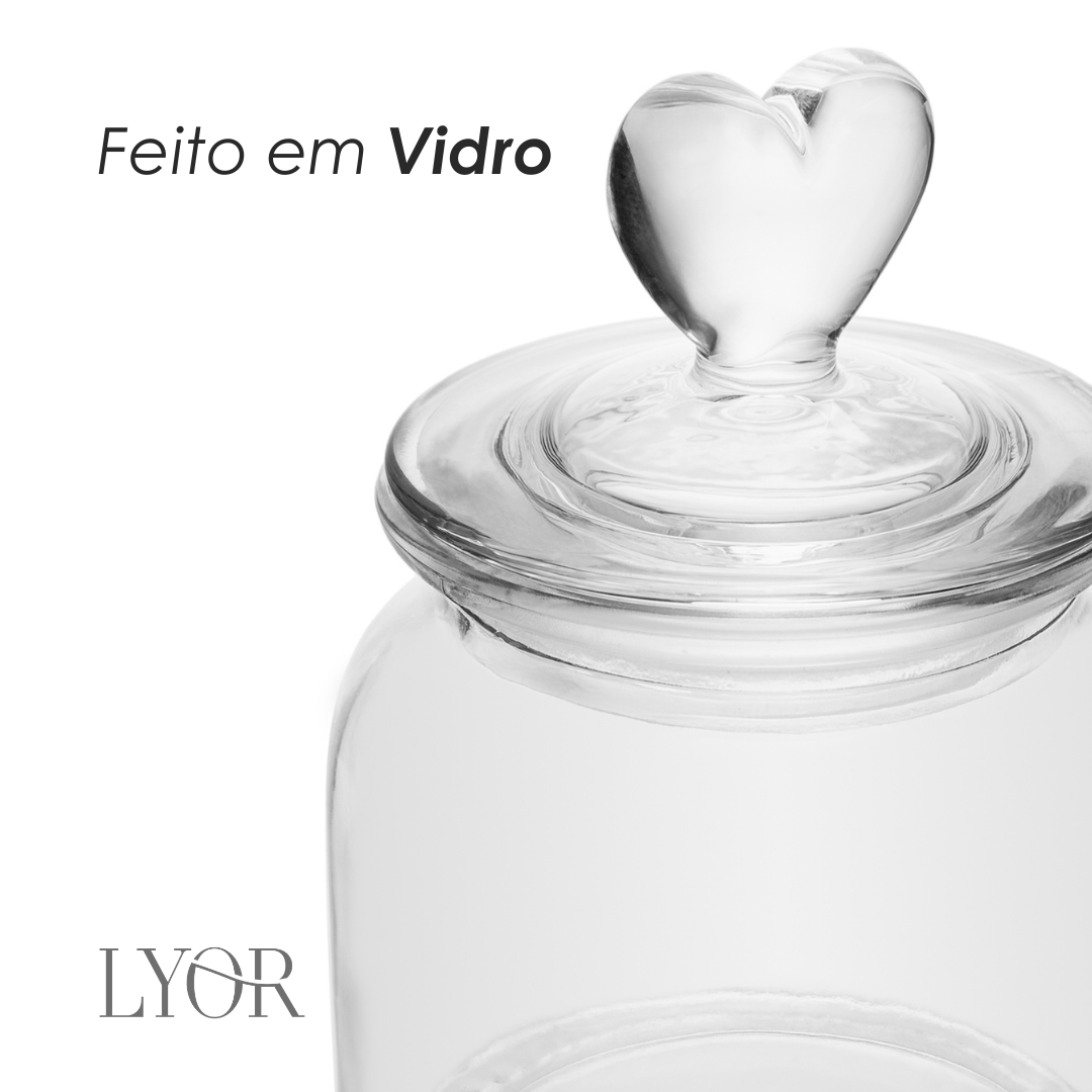 Pote com Tampa Coração 11cm x 11cm x 15,5cm Vidro - Lyor