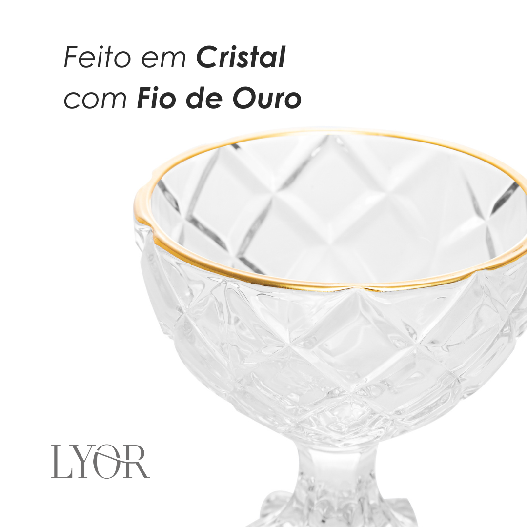 Taça de Sobremesa de Vidro Deli Diamond com Fio de Ouro 170ml Lyor