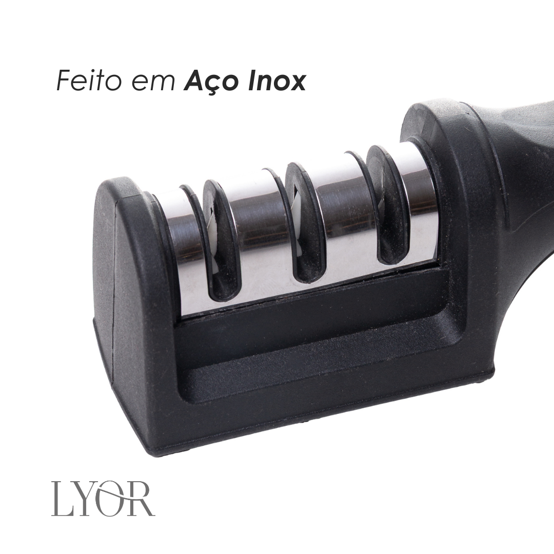 Afiador de Faca Premium em Aço Inox e ABS Black 20cm x 5cm x 7,5cm - Lyor
