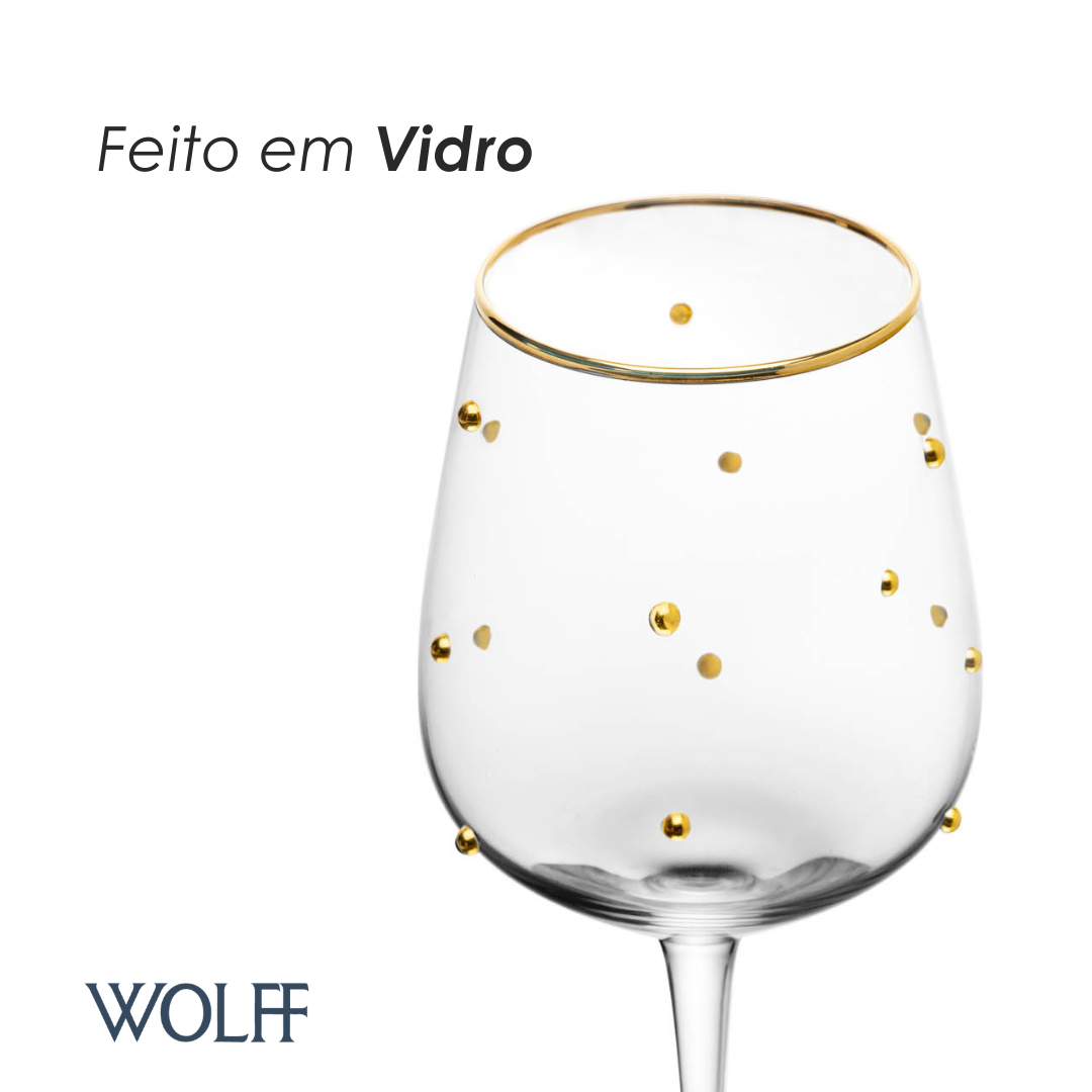 Conjunto 2 Taças de Vinho Balls Fio de Ouro 350ml Vidro - Wolff