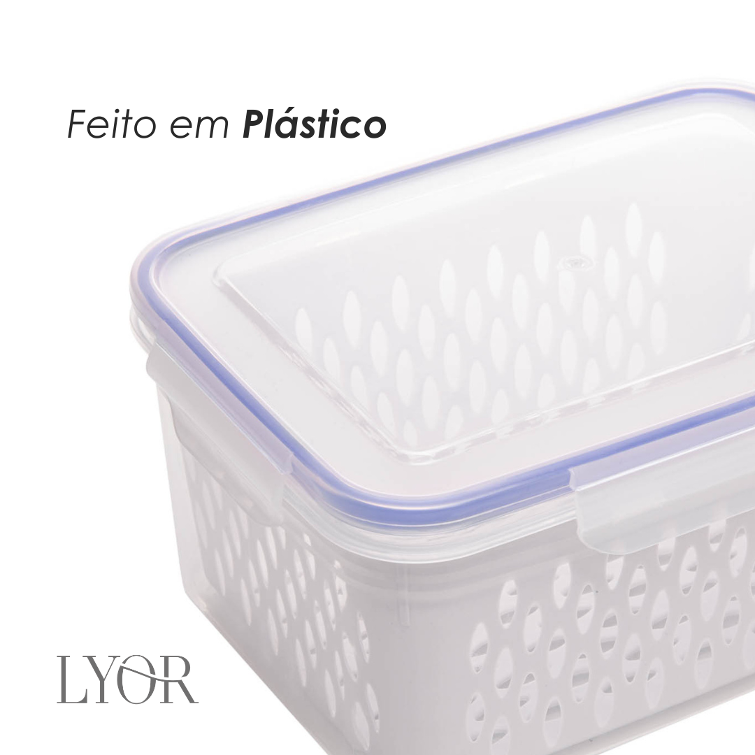 Conjunto 3 Potes Herméticos com Cesto Escorredor Branco Plástico - Lyor