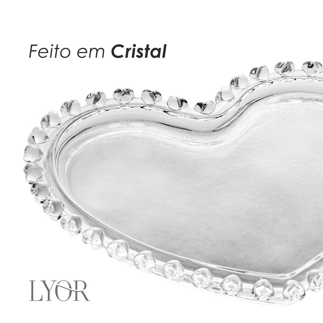 Prato para Sobremesa de Cristal Coração 18cm x 15,5cm x 2cm- Lyor