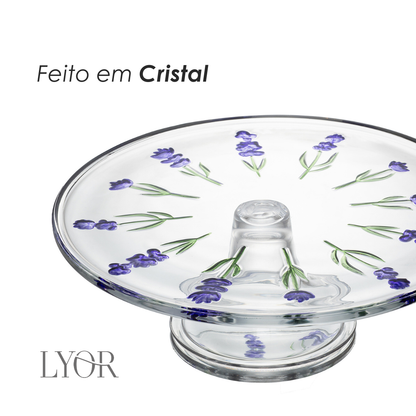 Prato para Bolo com Pé Lavanda Hand Painting 30cm Cristal - Lyor