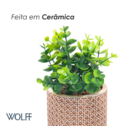 Cachepot de Cerâmica com Suculenta Treliça 10cm x 10cm X 18cm - Wolff