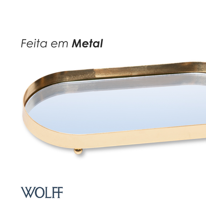 Bandeja com Espelho Cléance 26cm x 12cm x 3cm Dourada Metal - Wolff