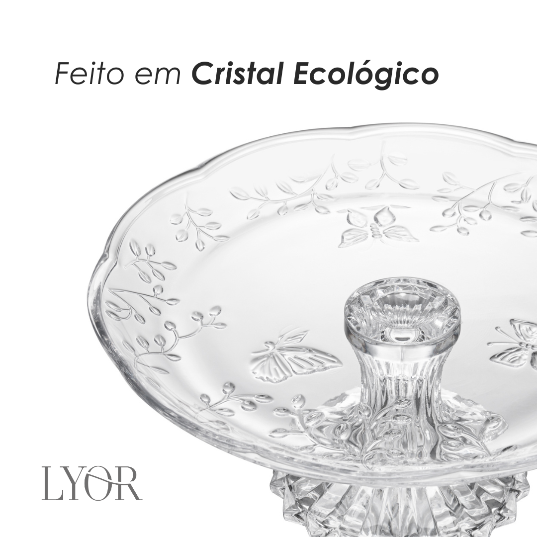 Prato para Bolo com Pé New Butterfly 26,5cm x 27cm x 12cm Cristal Ecológico - Lyor