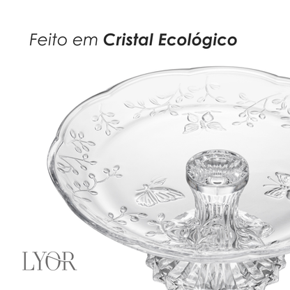 Prato para Bolo com Pé New Butterfly 26,5cm x 27cm x 12cm Cristal Ecológico - Lyor