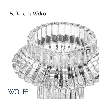 Conjunto 2 Porta Velas Lines 8cm x 8cm x 5,5cm Vidro – Wolff