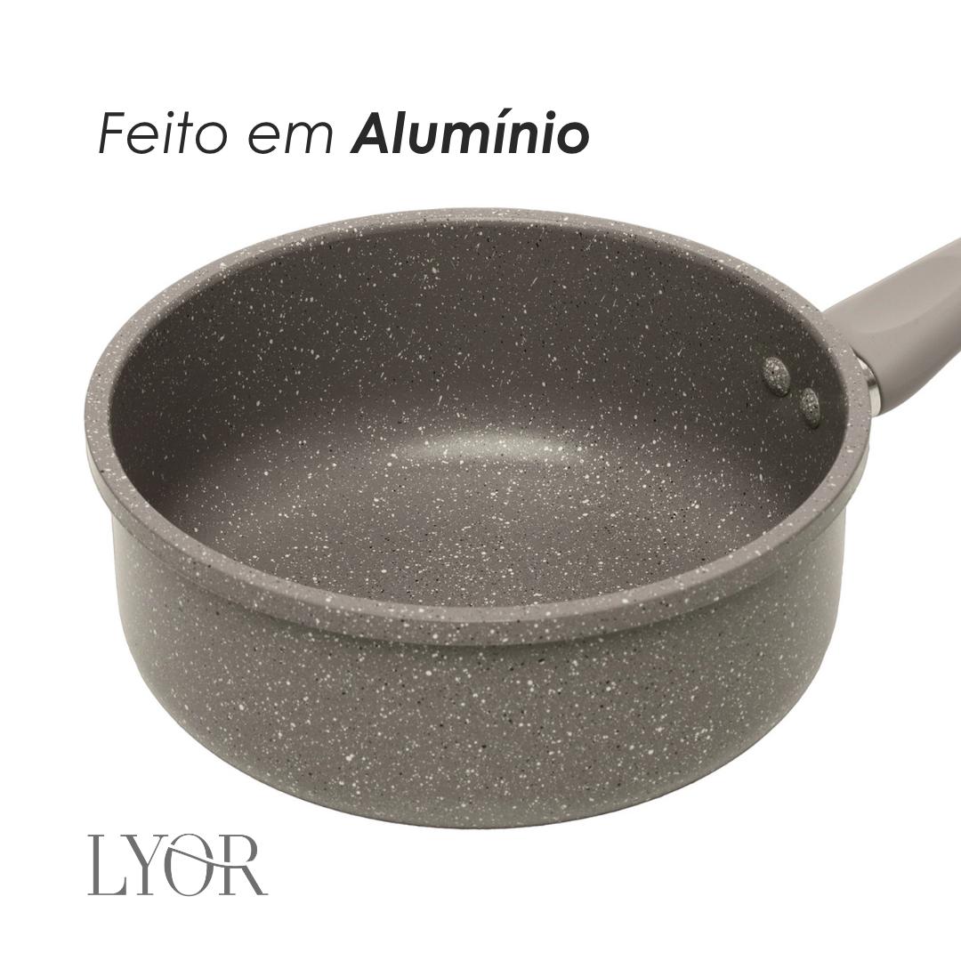 Panela de Indução Granito Chef 18cm Taupe Alumínio com Revestimento Cerâmico e Tampa de Vidro - Lyor