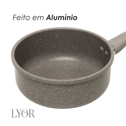 Panela de Indução Granito Chef 18cm Taupe Alumínio com Revestimento Cerâmico e Tampa de Vidro - Lyor