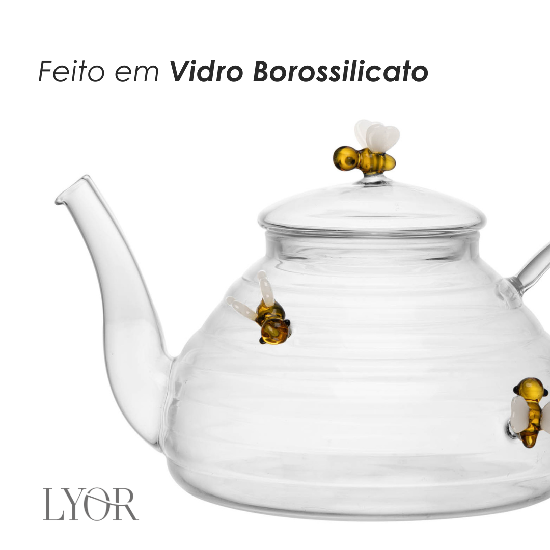 Chaleira de Vidro Borossilicato com Filtro Lovely Bee 650ml - Lyor