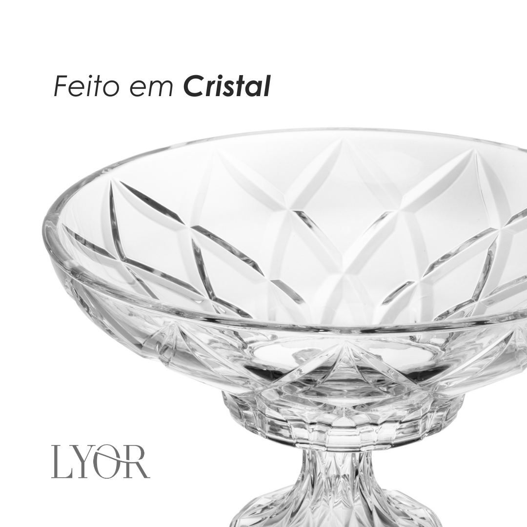 Centro de Mesa com Pé Deli Diamond 32cm x 20cm Cristal - Lyor