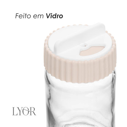 Porta Tempero com Tampa Rotativa Siena 190ml Bege Vidro - Lyor
