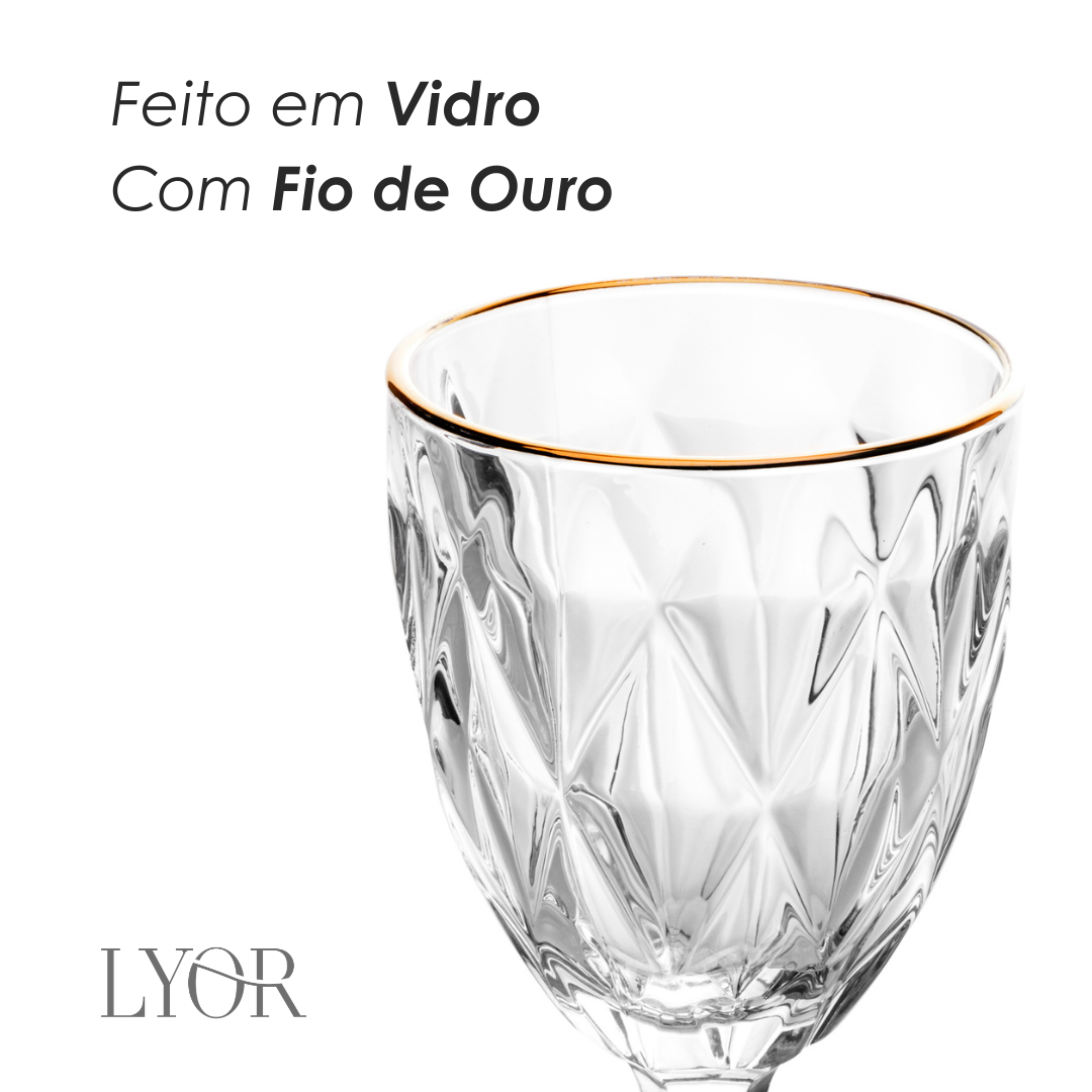 Taça Água Diamond Fio de Ouro 330ml Vidro - Lyor