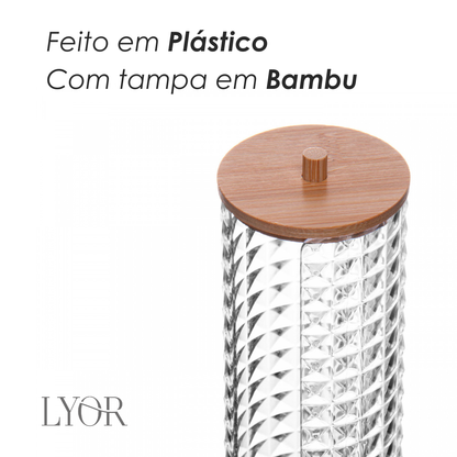 Porta Algodão com Tampa de Bambu Special My Box 7cm x 7cm x 17cm Plástico - Lyor