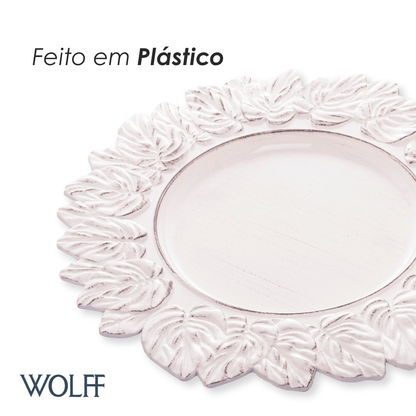 Sousplat de Plástico Patinado Garden Leaf Branco 35cm - Lyor