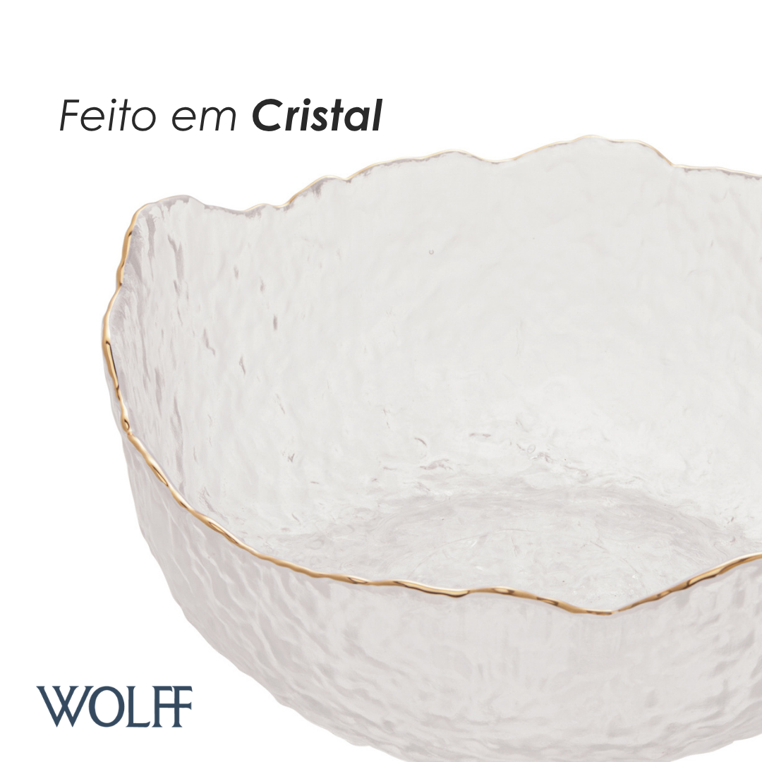 Bowl de Cristal Martelado com Borda Dourada Taj 19cm x 10cm - Wolff