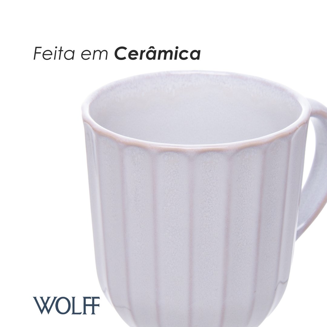 Caneca Scallop 420ml Creme Cerâmica - Wolff