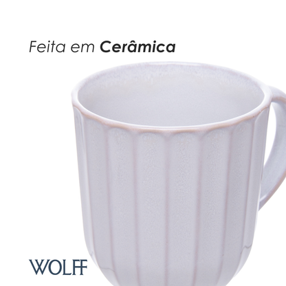 Caneca Scallop 420ml Creme Cerâmica - Wolff