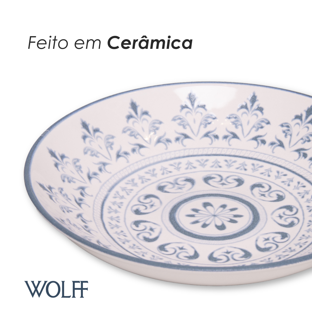 Prato Fundo Porto 21,5cm Azul Cerâmica - Wolff