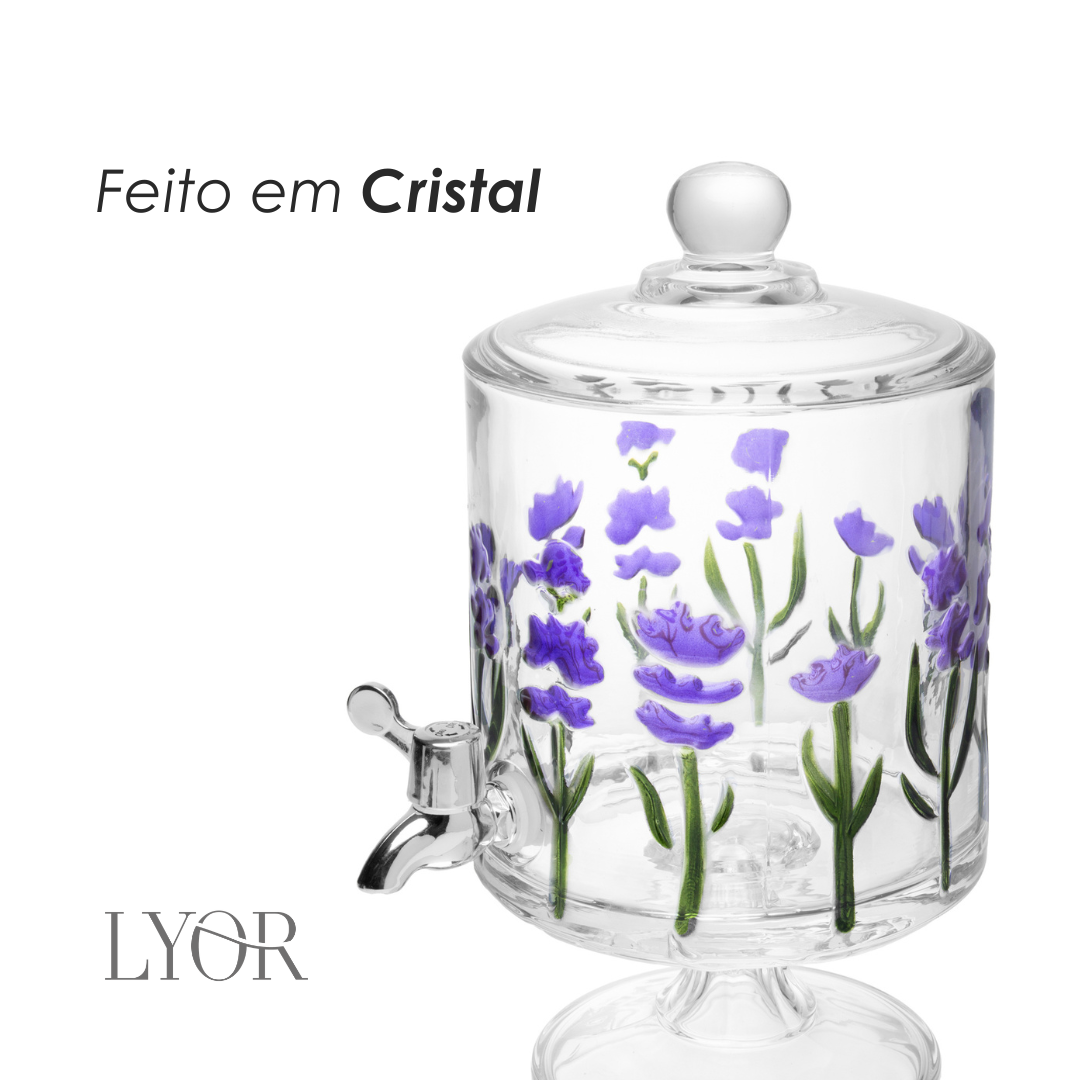 Suqueira Bold com Pé e Tampa Lavanda Hand Painting 2L Cristal Lyor