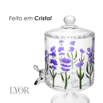 Suqueira Bold com Pé e Tampa Lavanda Hand Painting 2L Cristal Lyor