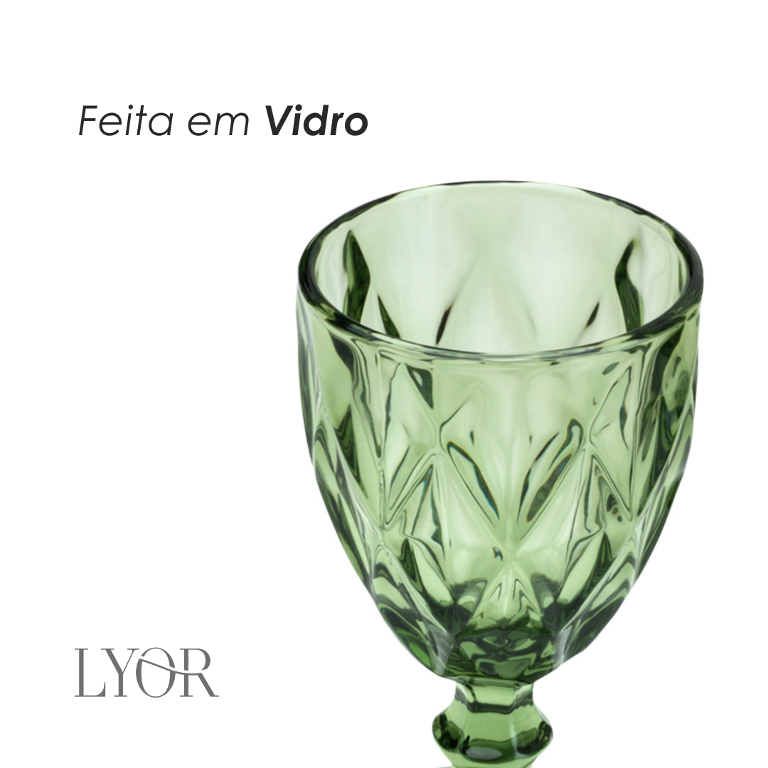 Taça de Água de Vidro Diamond Verde 300ml - Lyor