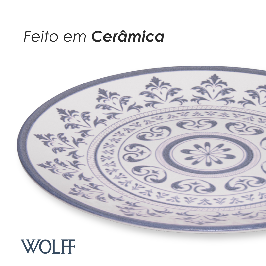 Prato para Sobremesa Porto 20cm Azul Cerâmica - Wolff