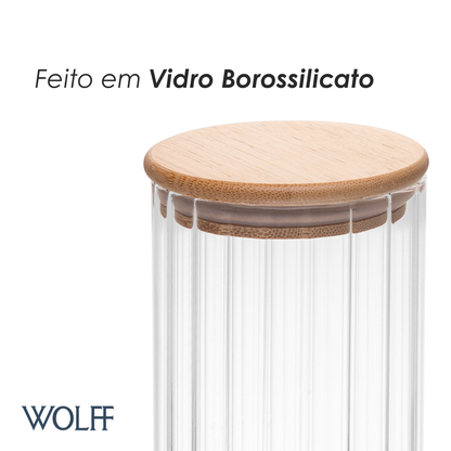 Porta Mantimento com Tampa de Bambu Canelado 300ml Vidro Borossilicato – Wolff