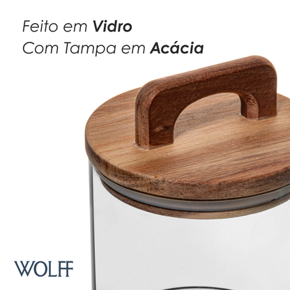 Porta Mantimento de Vidro com Tampa de Acácia 700ml - Wolff