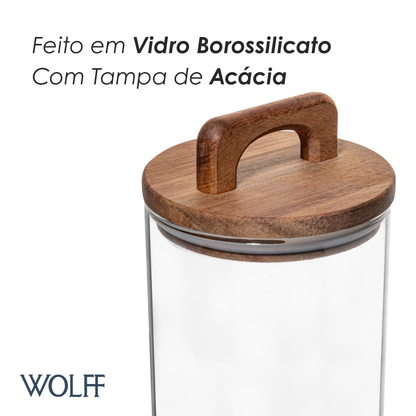 Porta Mantimento de Vidro Borossilicato com Tampa de Acácia 1L - Wolff