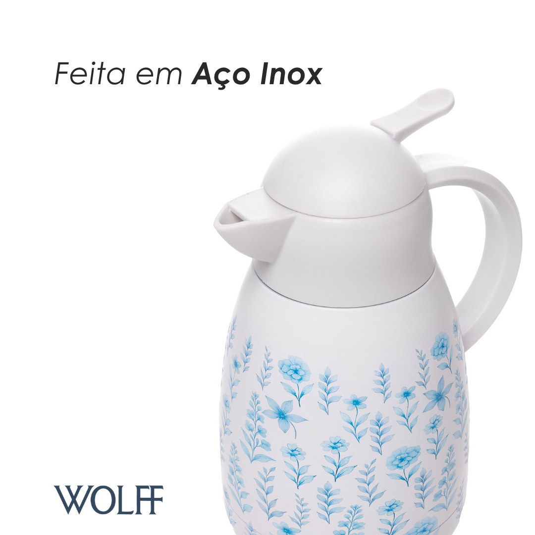 Garrafa Térmica com Dupla Parede Hortênsia 1,2L Aço Inox - Wolff
