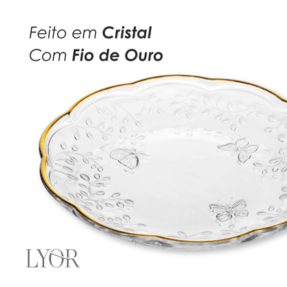 Prato para Sobremesa New Butterfly com Fio de Ouro 20cm Cristal Ecológico - Lyor
