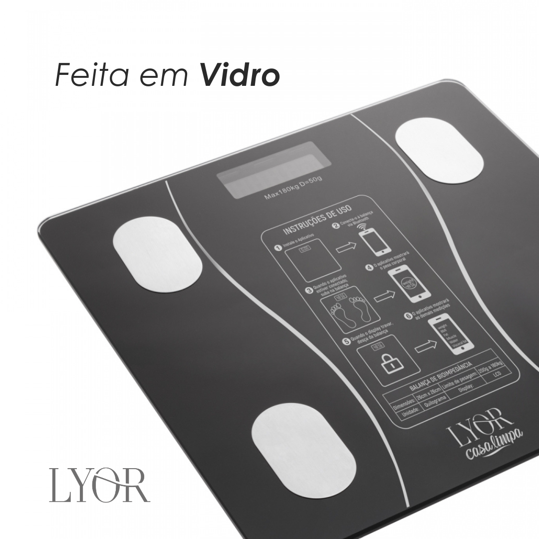 Balança para Bioimpedância de Vidro com Bluetooth e Aplicativo - Lyor
