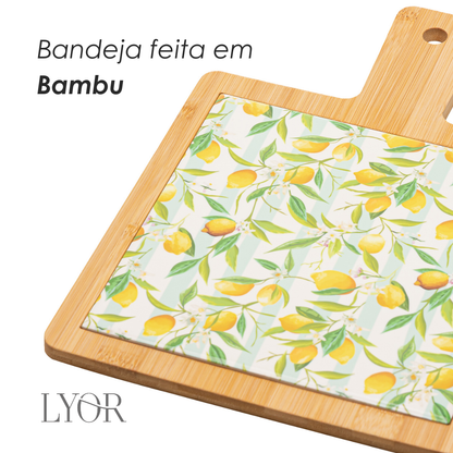 Conjunto 3 Peças para Queijo Tábua com Bandeja Faca Dourada Siciliano 17cm x 29cm x 1,2cm Bambu Lyor