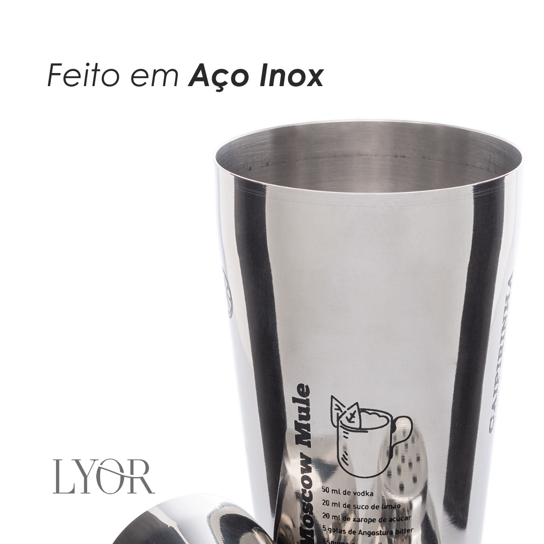Coqueteleira de Aço Inox com Receitas 500ml - LYOR