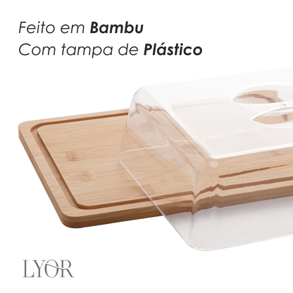Queijeira Bambu com Tampa em Plástico 24cm x 18,5cm x 7,5cm - Lyor