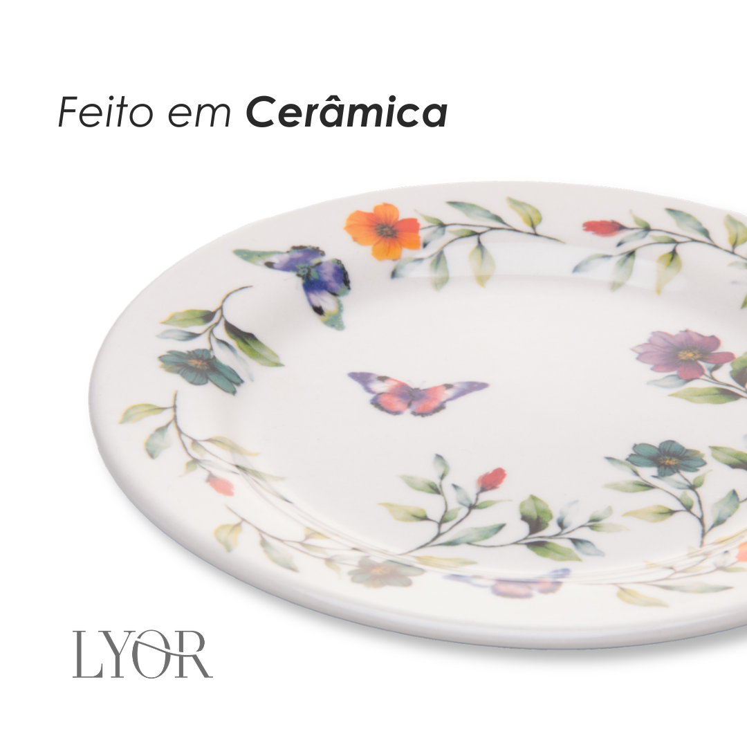Prato Sobremesa Botanique 20cm Branco Cerâmica - Lyor