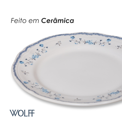 Prato Sobremesa Florescer 19,5cm Azul Cerâmica - Wolff