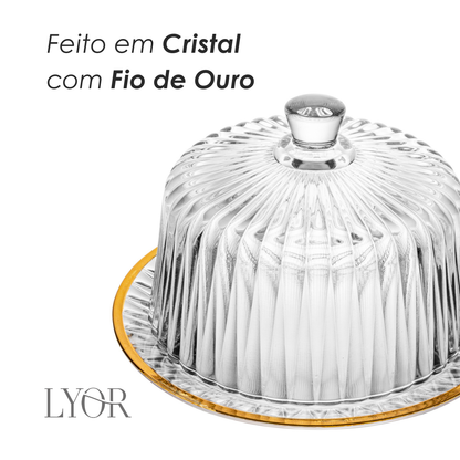 Queijeira com Tampa e Fio de Ouro Radial 20cm x 20cm x 12,5cm Cristal - Lyor