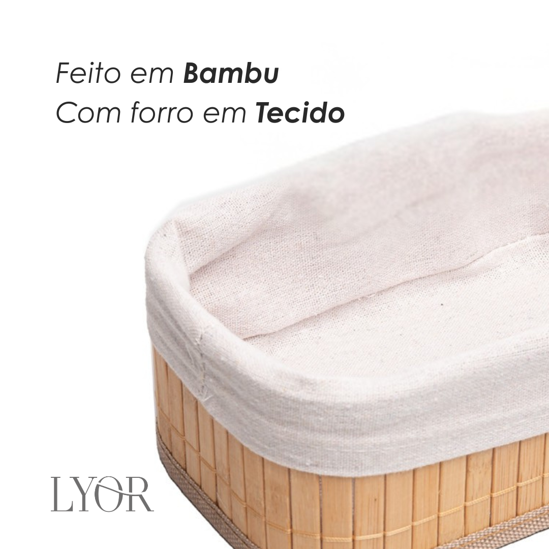 Conjunto 3 Cestos Retangulares de Bambu com Forro em Tecido - Lyor